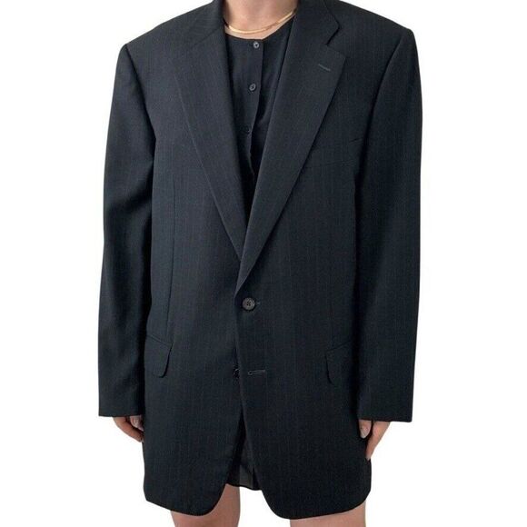 Ermenegildo Zegna Trofeo Black with Navy Pin Stripe 100% Wool Sport Coat Blazer - Picture 5 of 11